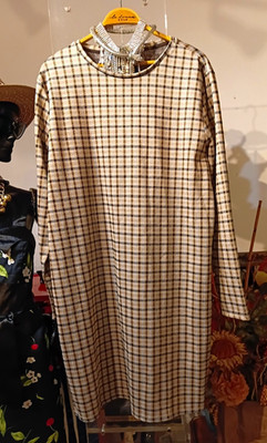 Jean Pacsale Plaid Dress XL Jersey Knee Length Long Sleeve Round Neck