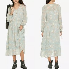 Ralph Lauren Denim Supply Sheer Lace Trim Maxi Dress Floral Green Boho Gauze S