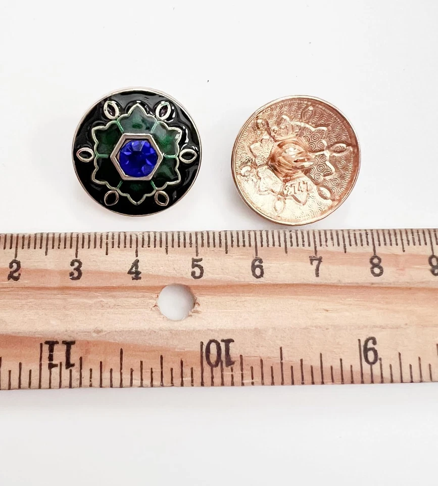 10PC 22mm Blue Gemstone Enamel Gold Metal Buttons for Clothing, Jeans, Crafts - Image 3 of 4