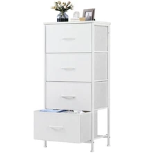 DUMOS Nightstand with 4 Drawers Bedside Table with Removable Fabric Bins Stur...