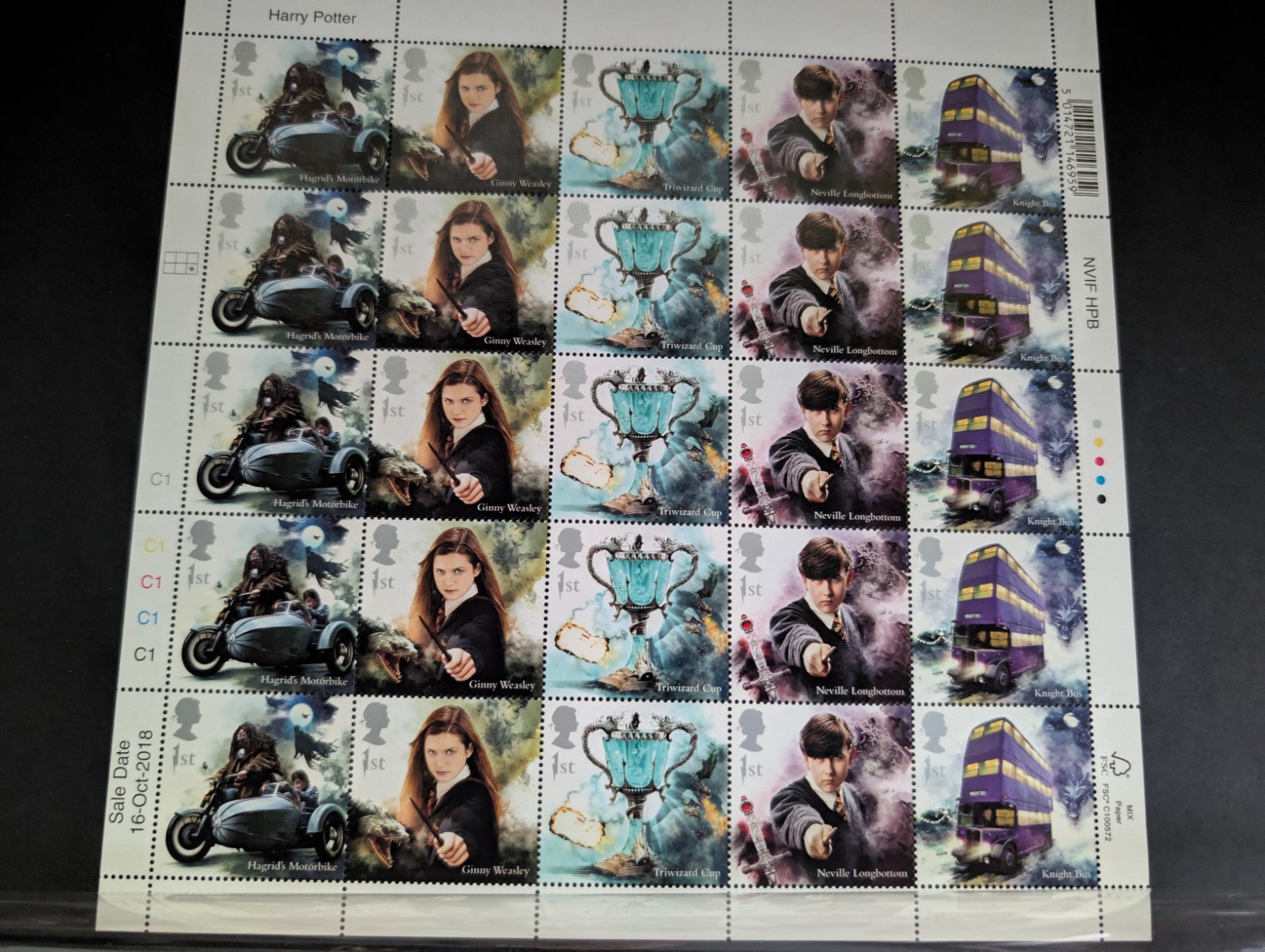 Hoja completa de 25 estampillas postales de Harry Potter GB 2018 estampillas de primera clase por muy buen precio 42,50 GBP