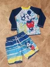 Boys Disney Junior Mickey Mouse Swim Outfit Trunks  Rash Guard Shirt Size 4T