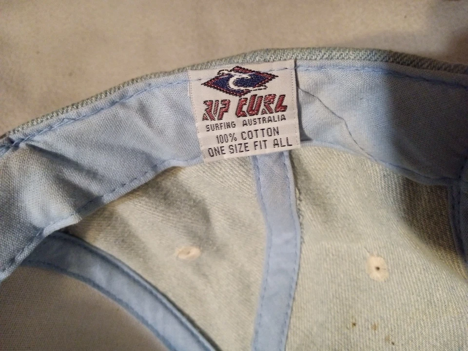 Vintage Rip Curl Hat Snapback Cap Mens Beige Denim Surfing USA  - Image 4 of 4