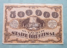 1923 German 500,000 Mark BankNote Currency-Gutschein Der Stadt-Bruchsal