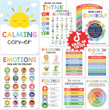 12 Calming Corner Classroom Posters 10X14 - Feelings Wheel Chart  Emotions Po