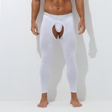 Men's Open Crotch Pouch Long Johns Pants Breathable Thermal Leggings Underwear