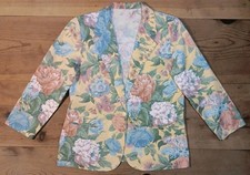 Vtg Fundamental Things Womens Petite 12 Blazer Artsy Floral Cotton Cottagecore