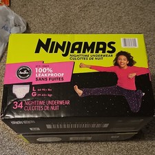 34 Pampers Ninjamas Nighttime Bedwetting Underwear Girls - Size L 64-125 lbs 