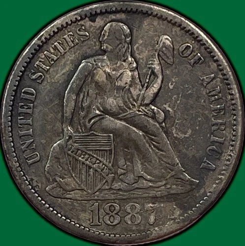 1887-S Seated Liberty Dime Almost Uncirculated AU Coin, Faint Cleaning #33212