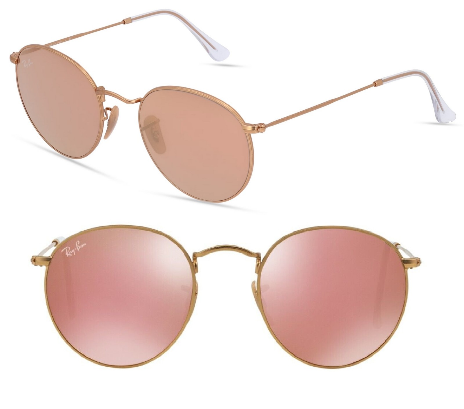 Ray Ban SONNENBRILLE GOLD PINK SPIEGEL RB 3447 112/Z2 ROUND METALL 3548 BRILLE