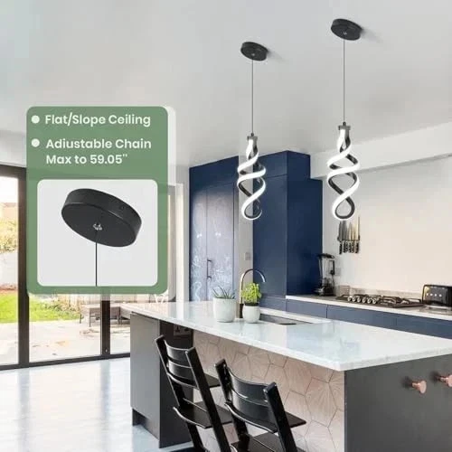 Lámpara Colgante LED Moderna, 15W Espiral LED Lámpara 1 Paquete Negro Foto 2 de 3