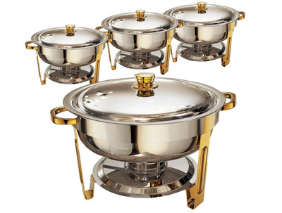 Juego buffet 4 piezas 6QT acero inoxidable elegante para fiestas y catering. NUE