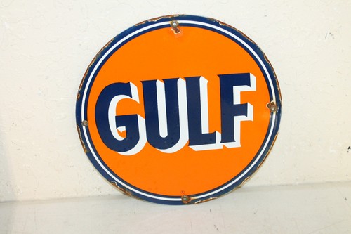 gulf oil porcelain enamel sign gas pump plate vintage style