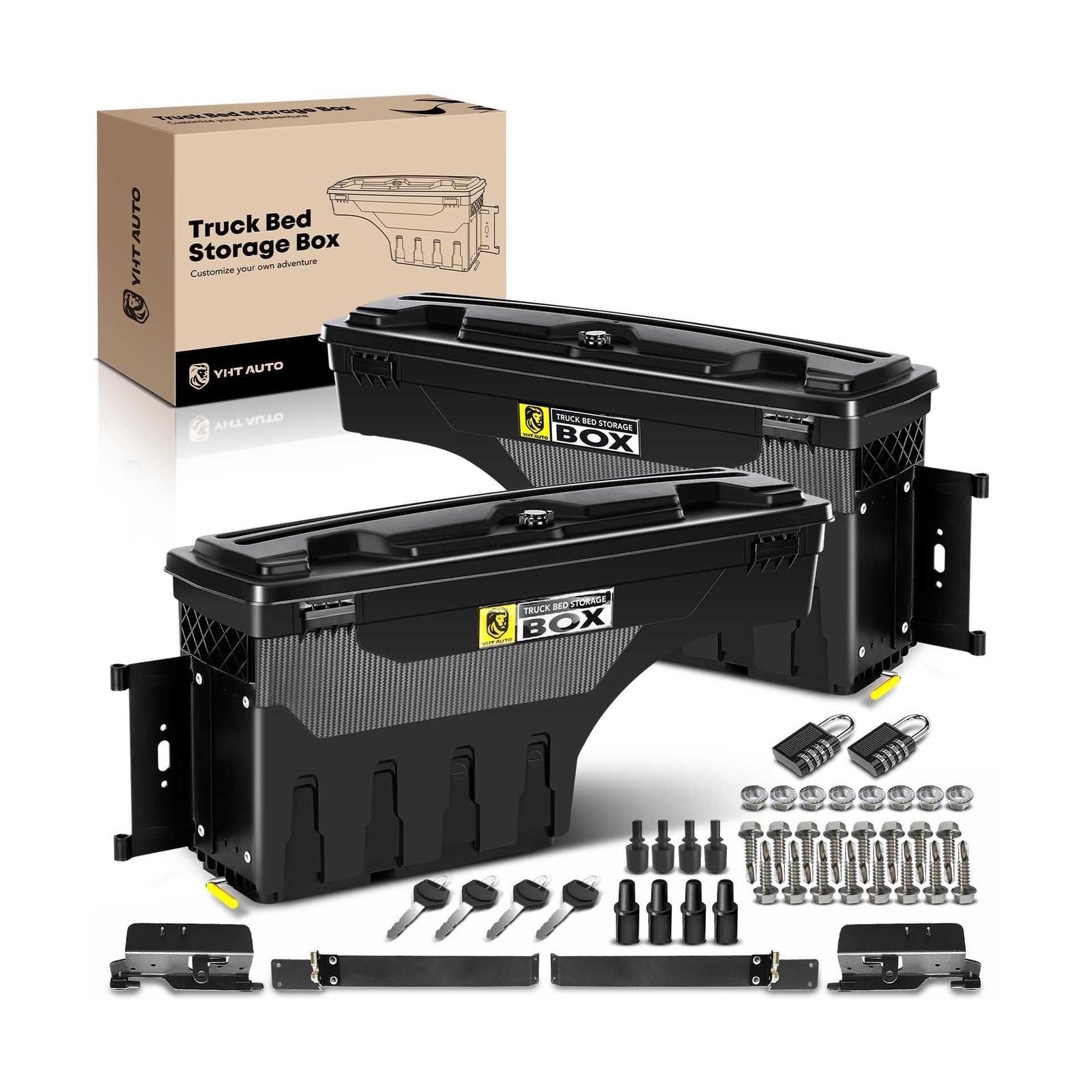 YHTAUTO Set of 2 Truck Bed Storage Tool box Lockable Compatible with 2002-201...