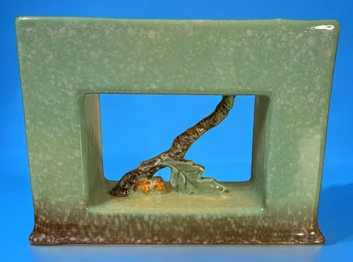 Roseville Pottery Artwood Square Green & Brown 1950's Vase Planter #1055 9.5"L