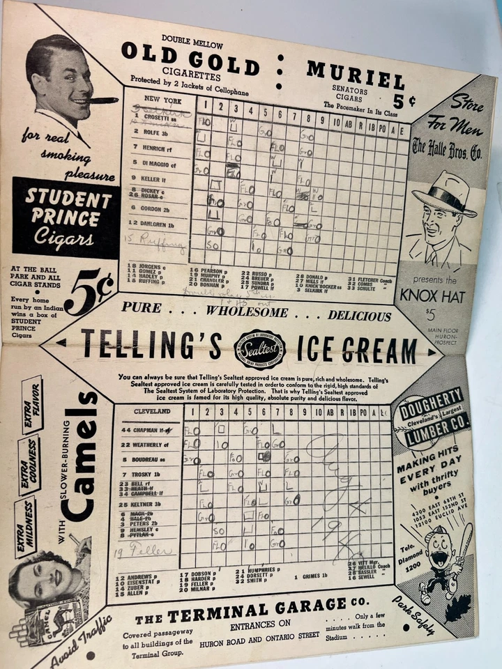 4 Aug. 1940 Cleveland Indians Program vs Yankees Bob Feller Career Win #73 - Image 3 of 4