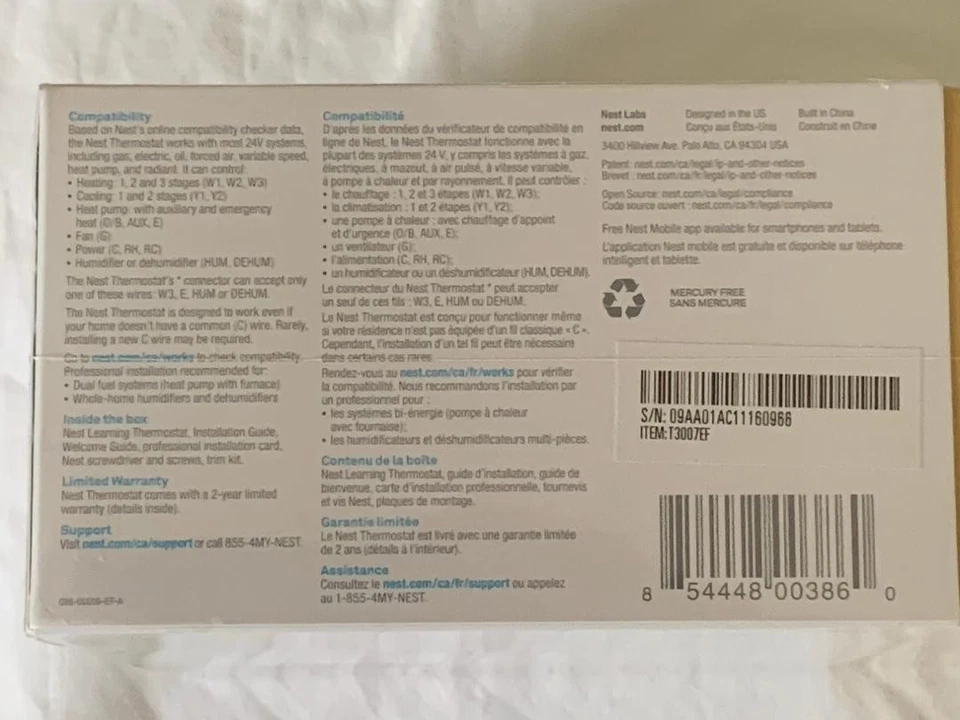 Google Nest Learning Thermostat 3rd Gen  T3007EF  **BRAND NEW IN SEALED BOX ** - Image 4 of 4