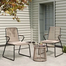 3-Piece Outdoor Rope Chair & Side Table Set  Modern Woven , Light Brown