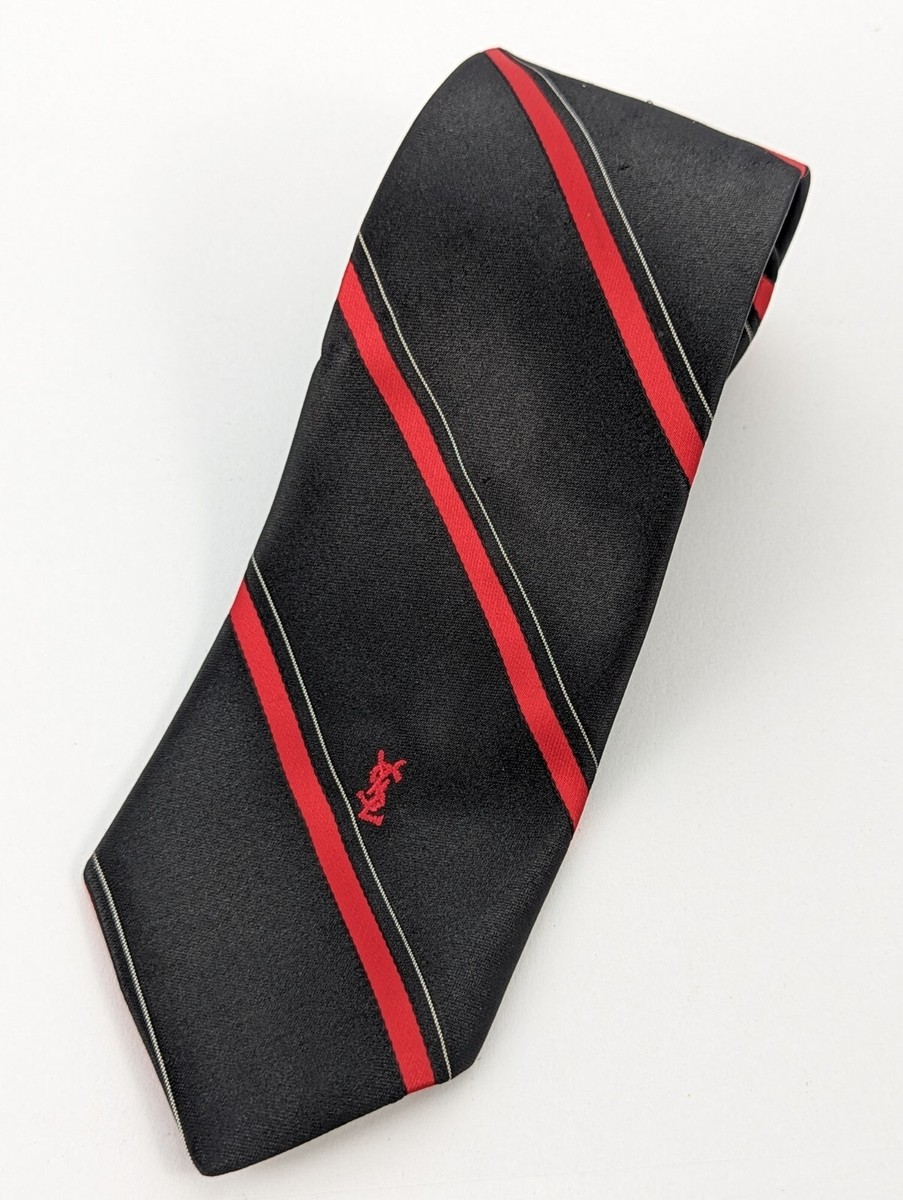 VINTAGE Yves Saint Laurent Men's Black & Red Striped Logo