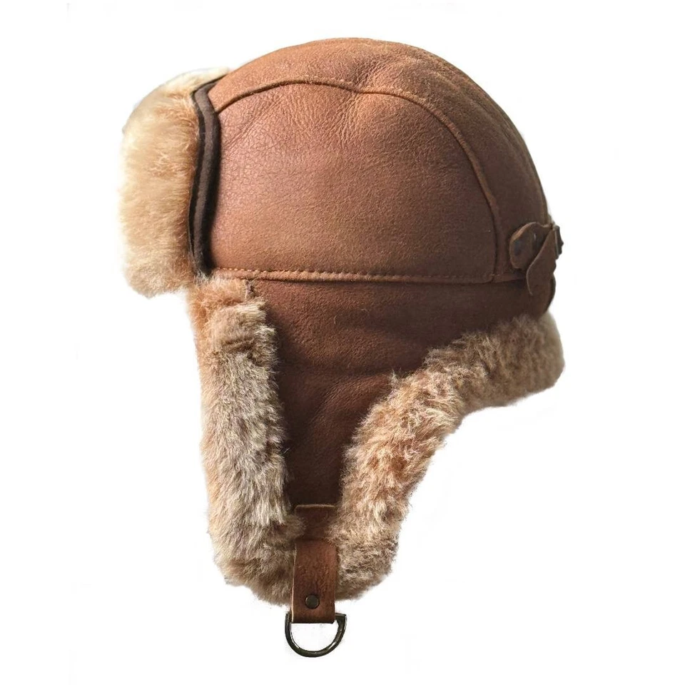 Handmade Russian Real Sheepskin Shearling Trapper Hat Ushanka Aviator - Image 2 of 4