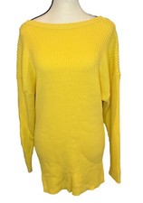 Zara YELLOW Ribbed Knit Slouchy Oversized Dropped Shoulder Sweater Dress Sz Med