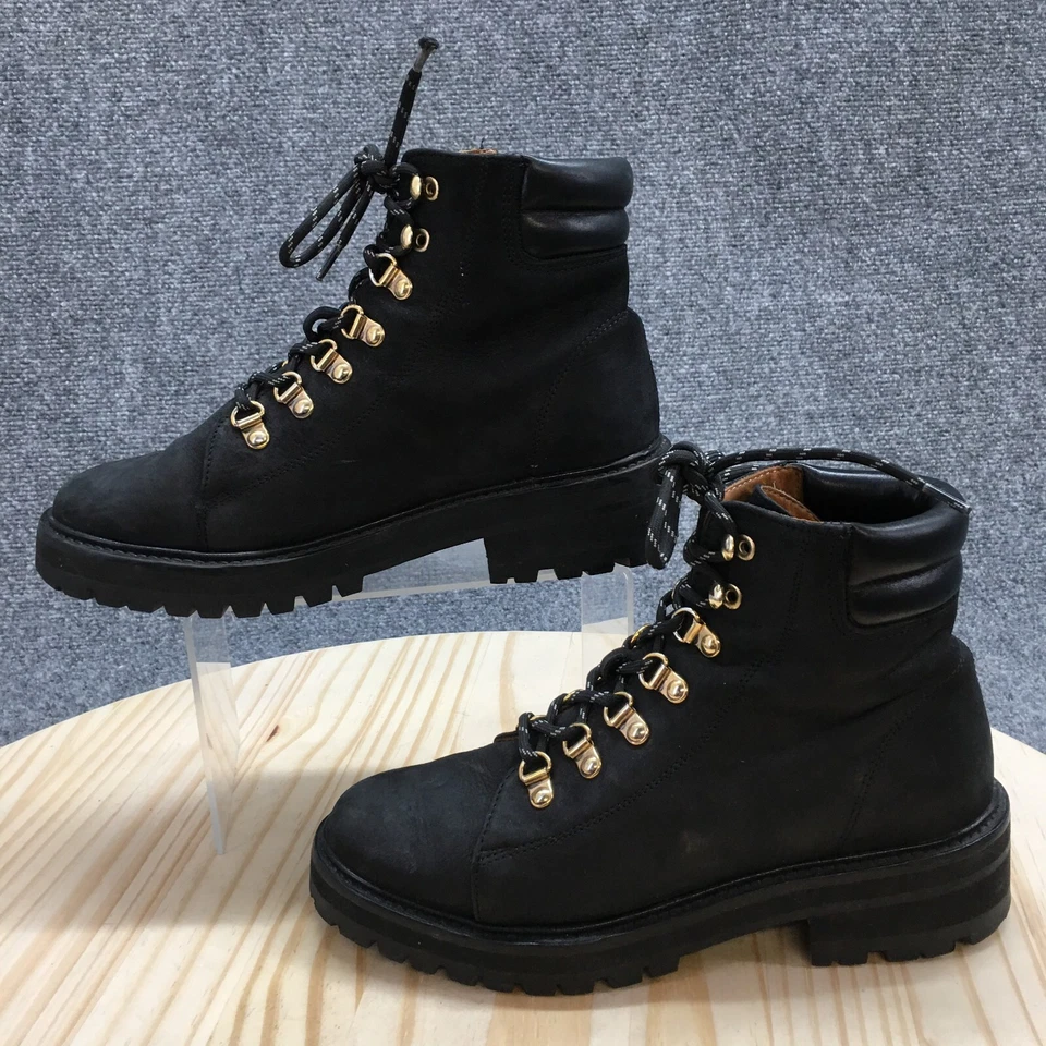 & Other Stories Hiking Boots Womens 37 Black Leather Lace Up Round Toe Heels - Image 2 of 4