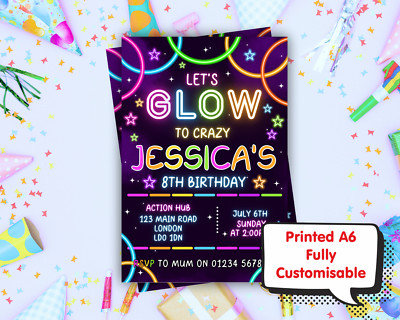 Glow Party Geburtstagseinladung, Glow Einladung, Glow Crazy Geburtstagseinladung