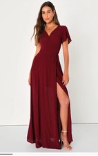 NWT Lulu's Heart of Marigold Burgundy Wrap Maxi Dress Size Large