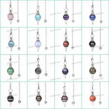 40mm Gemstone crystal healing point Metaphysical Chakra Reiki pendulum 6" Chain