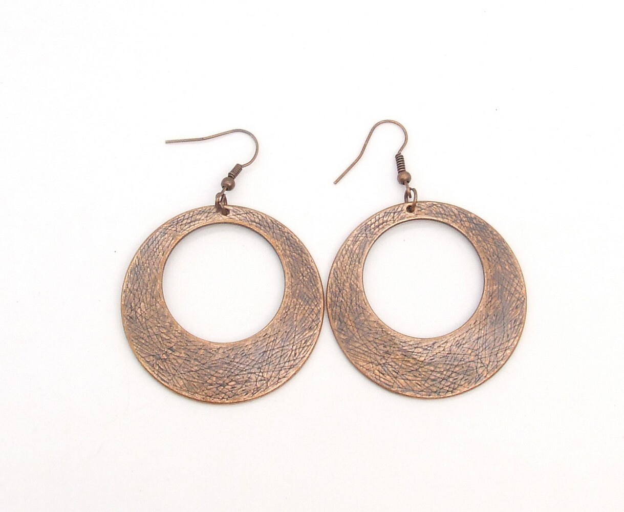 1 5/8" Diameter Flat Solid Copper Hoop Earrings C… - image 1