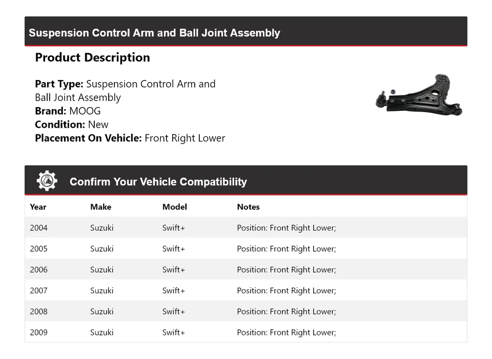 适用于 2004 - 2009 铃木 Swift+ 控制臂球接头 Assy 前右下方 — 第 2/4 张图片