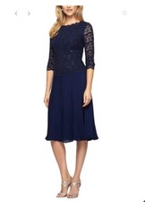 Women's Alex Evenings Sequin Lace Bodice & Chiffon Skirt Mock Dress (Sz14)