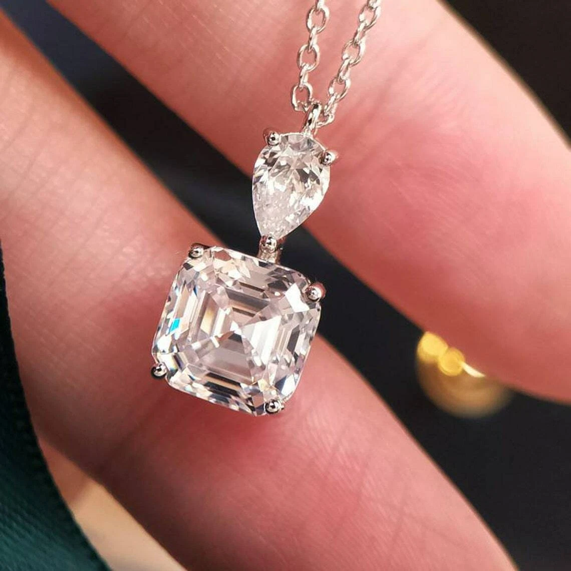 2.50 Ct Asscher Cut Simulated Diamond Pendant 14k White Gold Finish Free  Chain | eBay