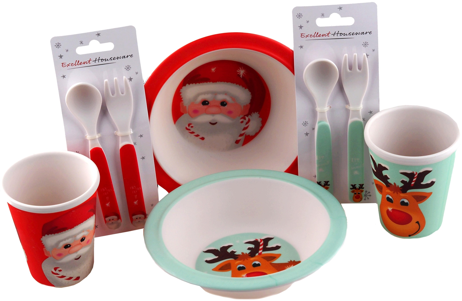 Christmas 6 Piece Melamine Kids Breakfast Set - Bowl, Cup, Cutlery