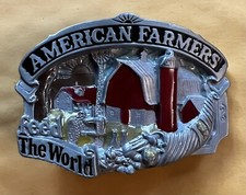 AMERICAN FARMERS FEED THE WORLD BELT BUCKLE NEW APPROXIMATELY 3 1/8" X 2 1/4"