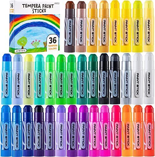 36PCS Washable Tempera Paint Sticks, Quick Drying and No Mess