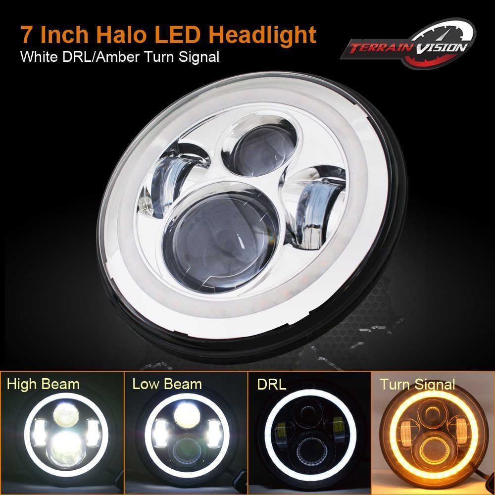 7inch LED Projector Headlight DRL + 2X HALO Passing Lights ... h4 bulb wiring specifications 
