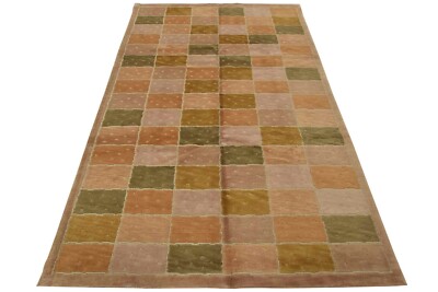 Contemporary Rug 6  x 9  Brown Wool Geometric Hand-Knotted Carpet