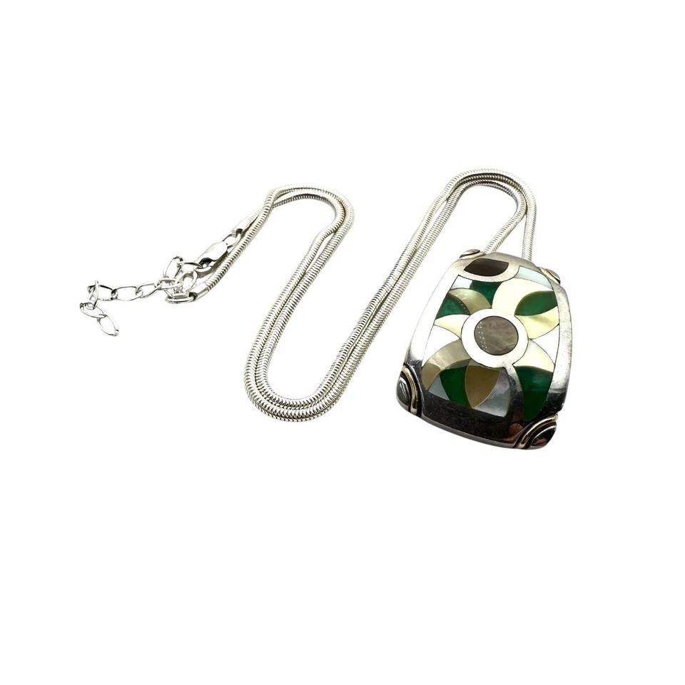 Collar Colgante Eric Grossbardt Oro 18K Plata Esterlina Amarillo Verde Flor Foto 3 de 4