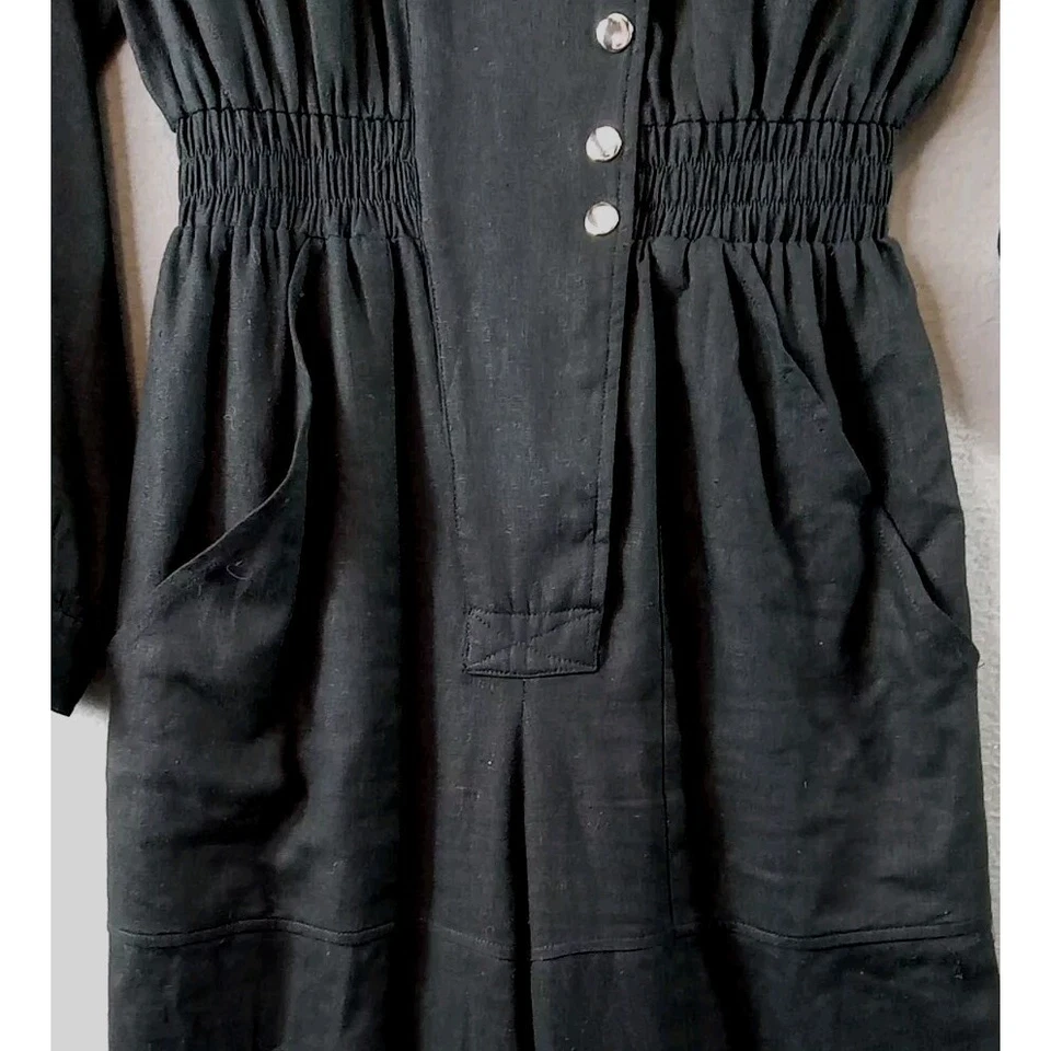 Mono Forever 21 Manga Larga Negro Botones a Presión Bolsillos Mezcla de Lino Y2K Talla M Foto 4 de 4