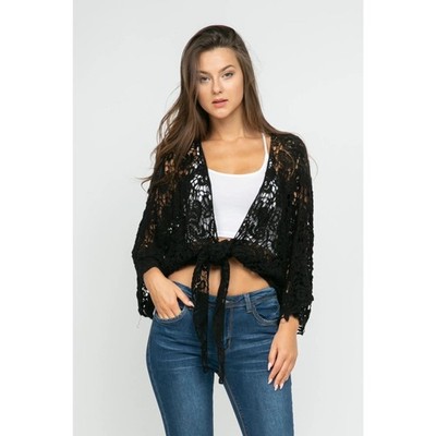 Raj Crochet Black Kimono Wrap Cotton With Jeans Dresses One Size Layering Travel