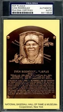 Ivan Rodriguez PSA DNA Signed Gold Hall of Fame Plaque Postcard Autograph