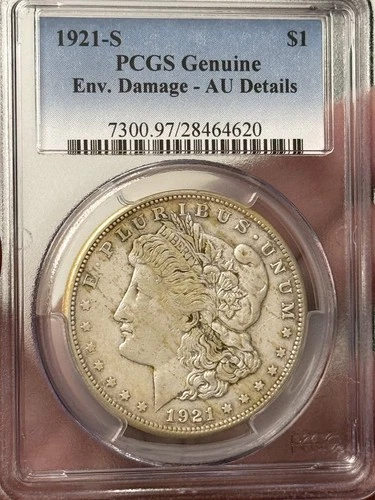 1921 S Morgan Silver Dollar $1, PCGS AU Details, Env Dam., 90% Silver (Ref 4620)