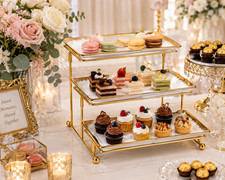 3-Tier Ceramic Dessert Server Stand Gold Rectangular Party Food Display Tray