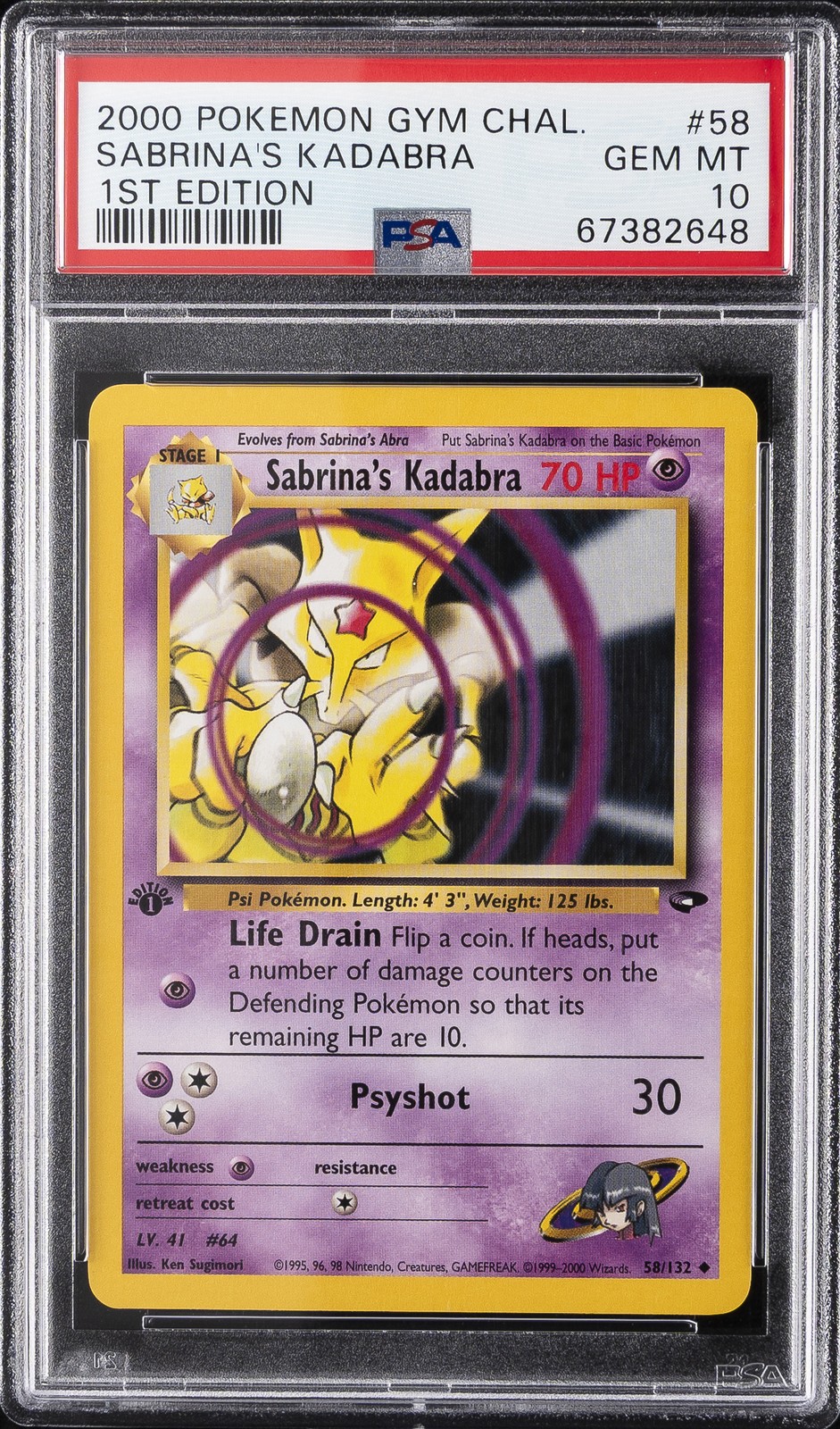 2000 POKEMON GYM CHALLENGE 1ST ED #58 SABRINA'S KADABRA PSA 10