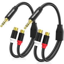 RCA Female to 3.5mm Male Audio Cable 12 inch 2 Pack, Gold-Plated Aux to 2RC...