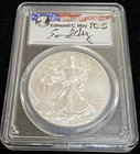 2014 W Burnished Silver Eagle PCGS SP70 Edmund Moy Hand Signed Label