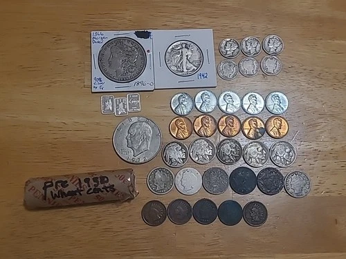Coin Lot Morgan Dollar, Walking Half Merc & Barber Dimes, .999 Fine Silver, Ect.