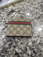 Gucci Signature Web Bi-fold Leather Wallet - Brown