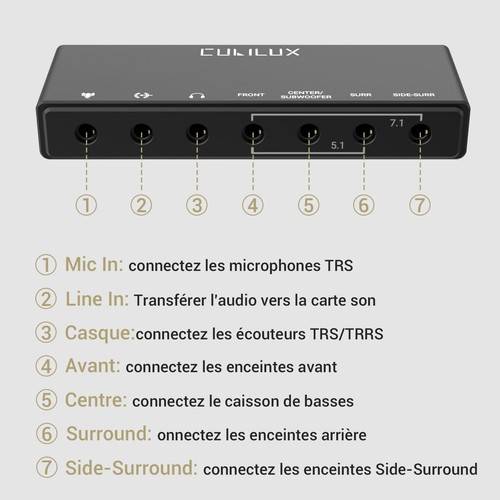 Carte Son USB 7.1 Surround 48kHz/384kHz pour Casques boîtier Aluminium entrée... - Photo 4/6